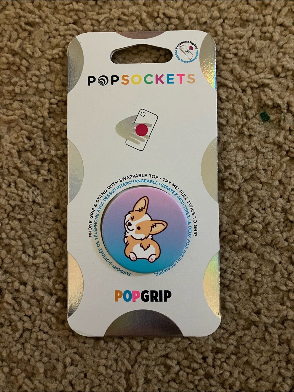 PopSockets PopGrip Phone Grip with Corgi Design - Blue/Purple Gradient